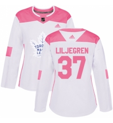 Women's Adidas Toronto Maple Leafs #37 Timothy Liljegren Authentic White Pink Fashion NHL Jersey