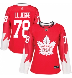 Women's Adidas Toronto Maple Leafs #78 Timothy Liljegren Authentic Red Alternate NHL Jersey