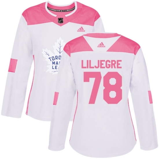 Women's Adidas Toronto Maple Leafs #78 Timothy Liljegren Authentic White/Pink Fashion NHL Jersey Women's Adidas Toronto Maple Leafs #78 Timothy Liljegren Authentic White/Pink Fashion NHL Jersey