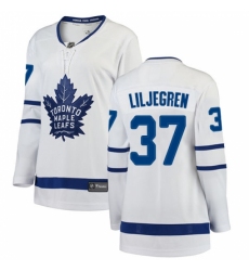 Women's Toronto Maple Leafs #37 Timothy Liljegren Authentic White Away Fanatics Branded Breakaway NHL Jersey