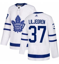 Youth Adidas Toronto Maple Leafs #37 Timothy Liljegren Authentic White Away NHL Jersey