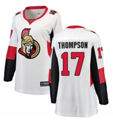 Women's Ottawa Senators #17 Nate Thompson Fanatics Branded White Away Breakaway NHL Jersey