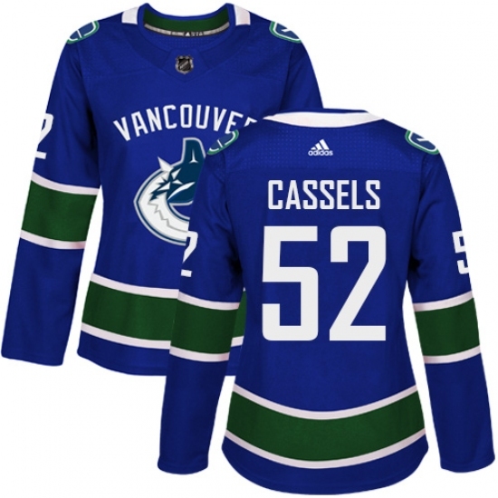 Women's Adidas Vancouver Canucks #52 Cole Cassels Authentic Blue Home NHL Jersey Women's Adidas Vancouver Canucks #52 Cole Cassels Authentic Blue Home NHL Jersey