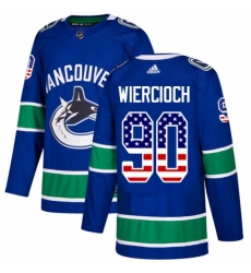 Men's Adidas Vancouver Canucks #90 Patrick Wiercioch Authentic Blue USA Flag Fashion NHL Jersey