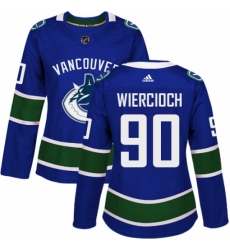 Women's Adidas Vancouver Canucks #90 Patrick Wiercioch Authentic Blue Home NHL Jersey