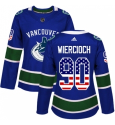 Women's Adidas Vancouver Canucks #90 Patrick Wiercioch Authentic Blue USA Flag Fashion NHL Jersey