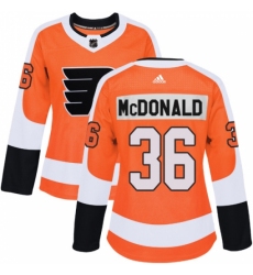 Women's Adidas Philadelphia Flyers #36 Colin McDonald Authentic Orange Home NHL Jersey