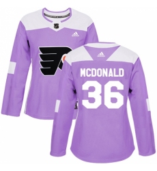 Women's Adidas Philadelphia Flyers #36 Colin McDonald Authentic Purple Fights Cancer Practice NHL Jersey