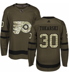 Men's Adidas Philadelphia Flyers #30 Dustin Tokarski Authentic Green Salute to Service NHL Jersey