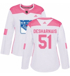 Women's Adidas New York Rangers #51 David Desharnais Authentic White/Pink Fashion NHL Jersey