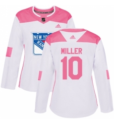 Women's Adidas New York Rangers #10 J.T. Miller Authentic White/Pink Fashion NHL Jersey