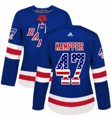 Women's Adidas New York Rangers #47 Steven Kampfer Authentic Royal Blue USA Flag Fashion NHL Jersey