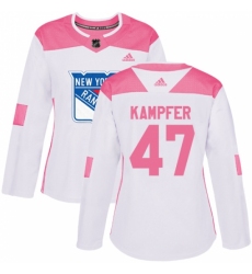 Women's Adidas New York Rangers #47 Steven Kampfer Authentic White/Pink Fashion NHL Jersey