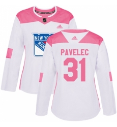 Women's Adidas New York Rangers #31 Ondrej Pavelec Authentic White/Pink Fashion NHL Jersey