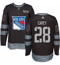 Men's Adidas New York Rangers #28 Paul Carey Authentic Black 1917-2017 100th Anniversary NHL Jersey