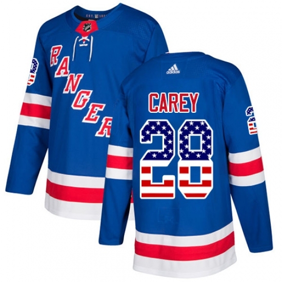 Men's Adidas New York Rangers #28 Paul Carey Authentic Royal Blue USA Flag Fashion NHL Jersey Men's Adidas New York Rangers #28 Paul Carey Authentic Royal Blue USA Flag Fashion NHL Jersey