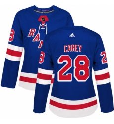 Women's Adidas New York Rangers #28 Paul Carey Authentic Royal Blue Home NHL Jersey