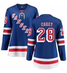Women's New York Rangers #28 Paul Carey Fanatics Branded Royal Blue Home Breakaway NHL Jersey