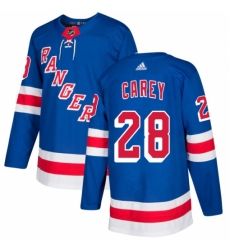 Youth Adidas New York Rangers #28 Paul Carey Authentic Royal Blue Home NHL Jersey