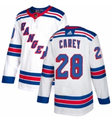 Youth Adidas New York Rangers #28 Paul Carey Authentic White Away NHL Jersey