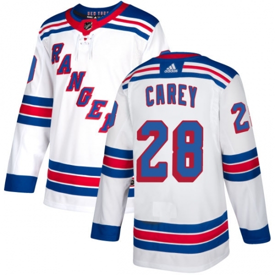 Youth Adidas New York Rangers #28 Paul Carey Authentic White Away NHL Jersey Youth Adidas New York Rangers #28 Paul Carey Authentic White Away NHL Jersey