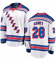 Youth New York Rangers #28 Paul Carey Fanatics Branded White Away Breakaway NHL Jersey