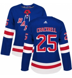 Women's Adidas New York Rangers #25 Adam Cracknell Authentic Royal Blue Home NHL Jersey