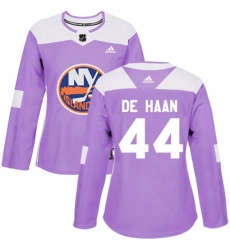 Women's Adidas New York Islanders #44 Calvin de Haan Authentic Purple Fights Cancer Practice NHL Jersey