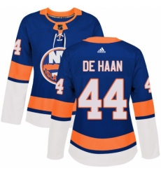 Women's Adidas New York Islanders #44 Calvin de Haan Authentic Royal Blue Home NHL Jersey