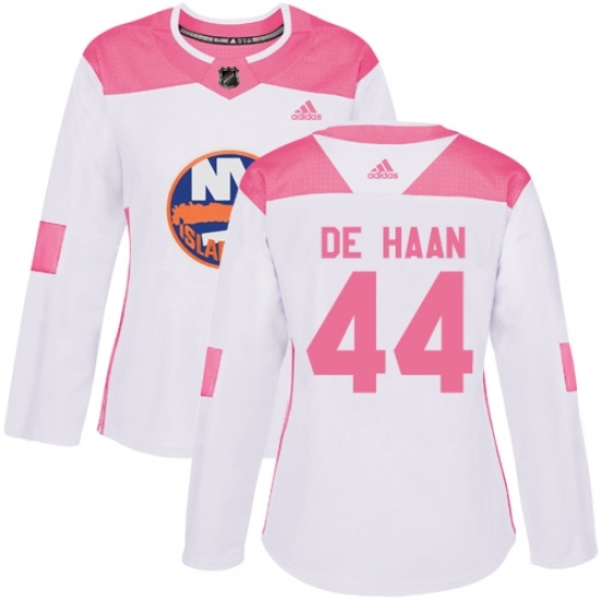Women's Adidas New York Islanders #44 Calvin de Haan Authentic White/Pink Fashion NHL Jersey Women's Adidas New York Islanders #44 Calvin de Haan Authentic White/Pink Fashion NHL Jersey