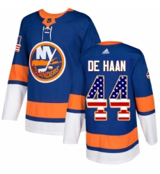 Youth Adidas New York Islanders #44 Calvin de Haan Authentic Royal Blue USA Flag Fashion NHL Jersey