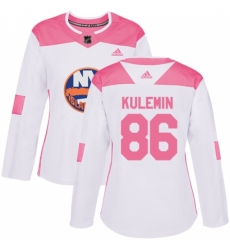 Women's Adidas New York Islanders #86 Nikolay Kulemin Authentic White/Pink Fashion NHL Jersey
