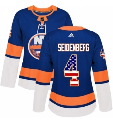 Women's Adidas New York Islanders #4 Dennis Seidenberg Authentic Royal Blue USA Flag Fashion NHL Jersey