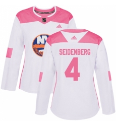 Women's Adidas New York Islanders #4 Dennis Seidenberg Authentic White/Pink Fashion NHL Jersey