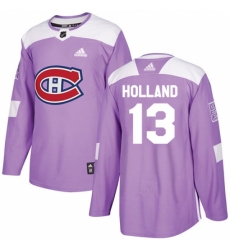 Men's Adidas Montreal Canadiens #13 Peter Holland Authentic Purple Fights Cancer Practice NHL Jersey
