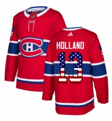 Men's Adidas Montreal Canadiens #13 Peter Holland Authentic Red USA Flag Fashion NHL Jersey