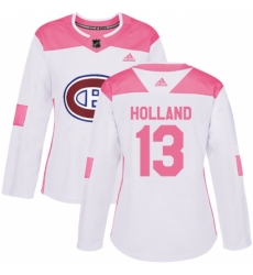 Women's Adidas Montreal Canadiens #13 Peter Holland Authentic White/Pink Fashion NHL Jersey