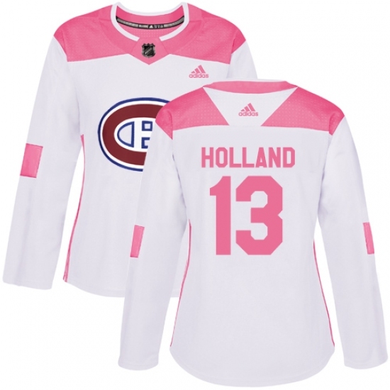 Women's Adidas Montreal Canadiens #13 Peter Holland Authentic White/Pink Fashion NHL Jersey Women's Adidas Montreal Canadiens #13 Peter Holland Authentic White/Pink Fashion NHL Jersey