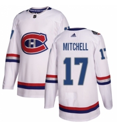 Men's Adidas Montreal Canadiens #17 Torrey Mitchell Authentic White 2017 100 Classic NHL Jersey