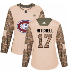 Women's Adidas Montreal Canadiens #17 Torrey Mitchell Authentic Camo Veterans Day Practice NHL Jersey