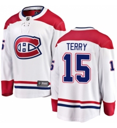 Youth Montreal Canadiens #15 Chris Terry Authentic White Away Fanatics Branded Breakaway NHL Jersey