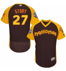 Men's Majestic Colorado Rockies #27 Trevor Story Brown 2016 All-Star National League BP Authentic Collection Flex Base MLB Jersey
