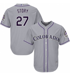 Men's Majestic Colorado Rockies #27 Trevor Story Replica Grey Road Cool Base MLB Jersey