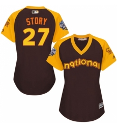 Women's Majestic Colorado Rockies #27 Trevor Story Authentic Brown 2016 All-Star National League BP Cool Base MLB Jersey