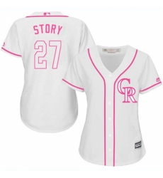 Women's Majestic Colorado Rockies #27 Trevor Story Replica White Fashion Cool Base MLB Jersey