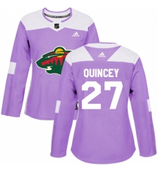 Women's Adidas Minnesota Wild #27 Kyle Quincey Authentic Purple Fights Cancer Practice NHL Jersey