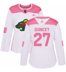 Women's Adidas Minnesota Wild #27 Kyle Quincey Authentic White/Pink Fashion NHL Jersey