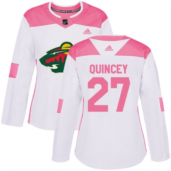 Women's Adidas Minnesota Wild #27 Kyle Quincey Authentic White/Pink Fashion NHL Jersey Women's Adidas Minnesota Wild #27 Kyle Quincey Authentic White/Pink Fashion NHL Jersey