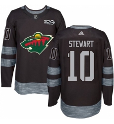 Men's Adidas Minnesota Wild #10 Chris Stewart Authentic Black 1917-2017 100th Anniversary NHL Jersey