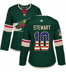 Women's Adidas Minnesota Wild #10 Chris Stewart Authentic Green USA Flag Fashion NHL Jersey